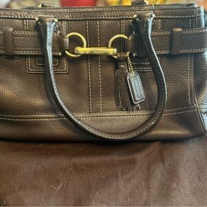 Coach Hampton Brown Shoulder Bag with Gold Hardware and Textured Leather